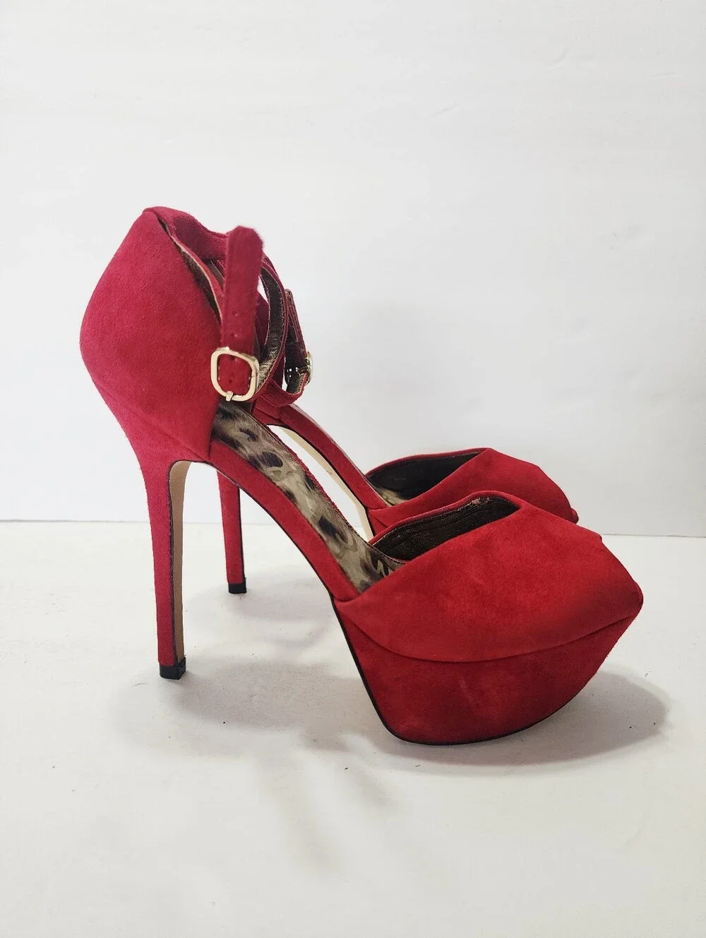 Sam Edelman Red Marina Ankle Steap Platform Stilletos 7.5